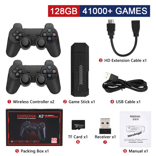NEW X2 plus Video Game Stick 1080P Console 2.4G Double Wireless Controller 41000 Games 128GB Retro Games for PSP PS1 FC Boy Gift