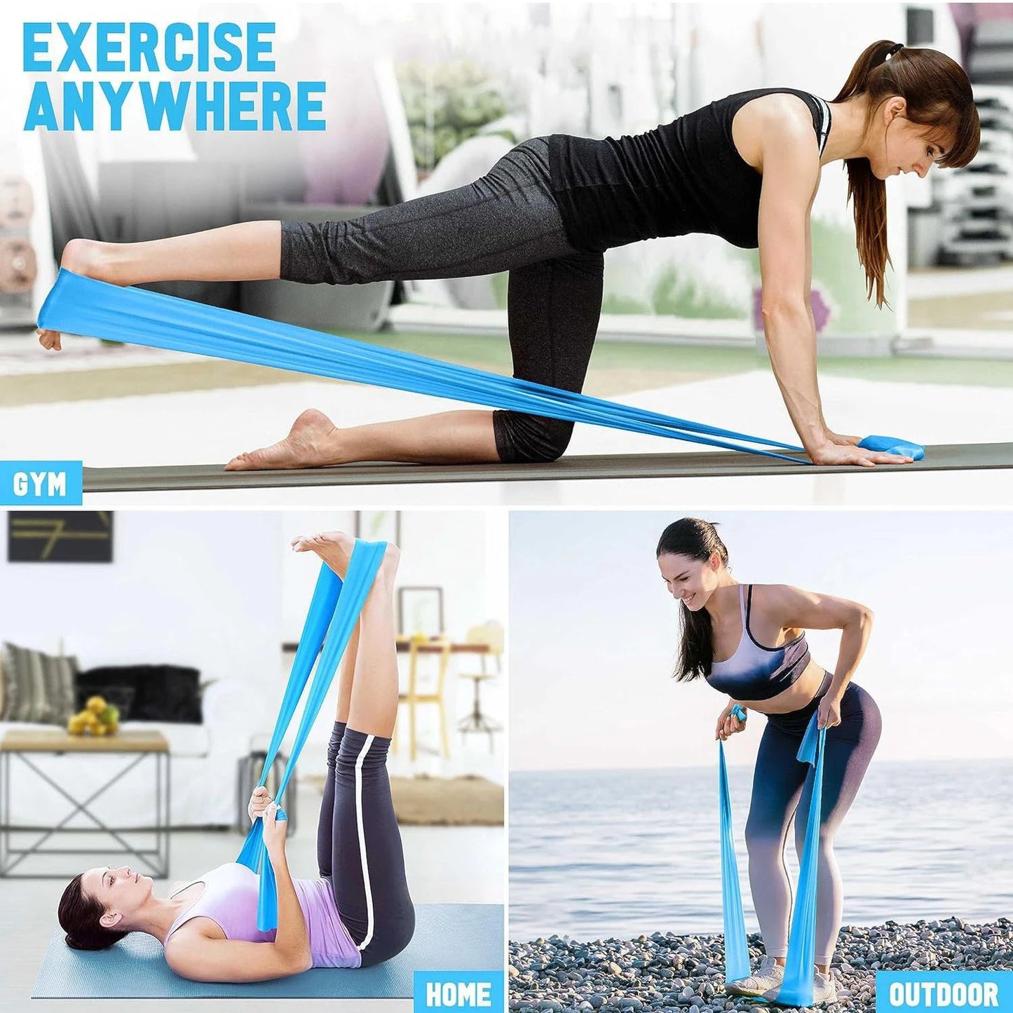 Red Yoga Pilates Resistance Band Long Training Stretch Bands for Physical Therapy Lower Body Home Gym Strength Elastic Exercise Band