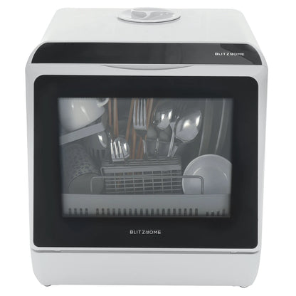 Blitzhome BH-CDW1 Smart Portable Countertop Dishwasher US Plug with APP Control, 4-6 Sets Big Capacity, Dual Water Inlet Modes, 360°Spraying, 75°High Temperature, Five Cleaning Modes, Drying Function