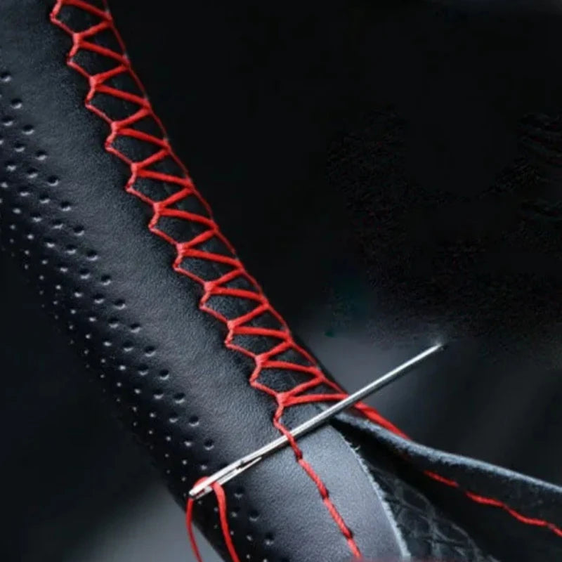 Premium Car Steering Wheel Cover Kit with Needles and Braided Thread - Two-Color DIY Soft Artificial Leather Auto Accessories