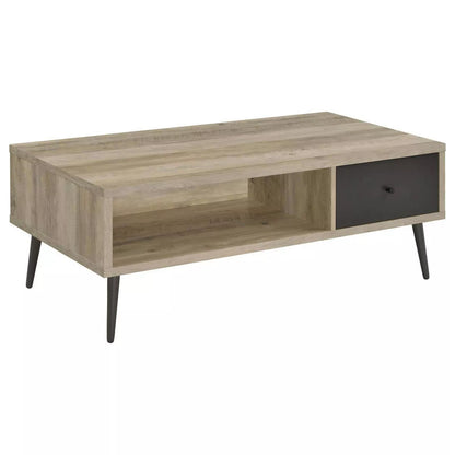Mid Century Modern Wood Coffee Table with Drawer and Shelf Antique Pine/Gray