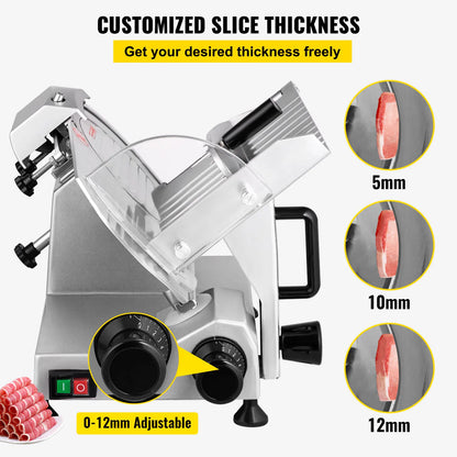 Succebuy Electric Deli Food Slicer with 8/10 Inch Carbon Steel Blade, Adjustable Thickness for Commercial and Home Use, Ideal for Meat and Cheese Cutting