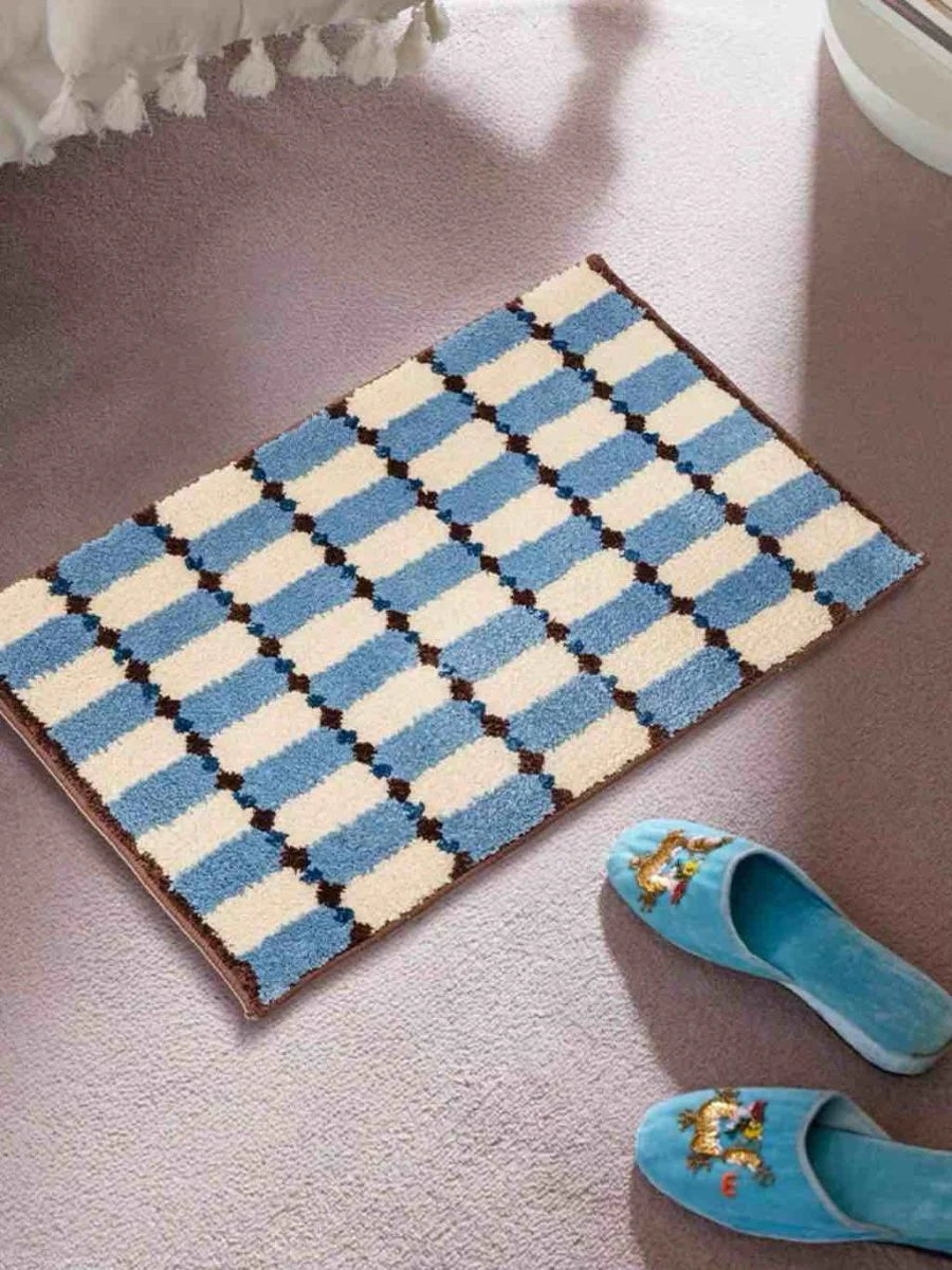 Retro Checker Bath Rug, Machine-Washable, Ultra Soft & Absorbent