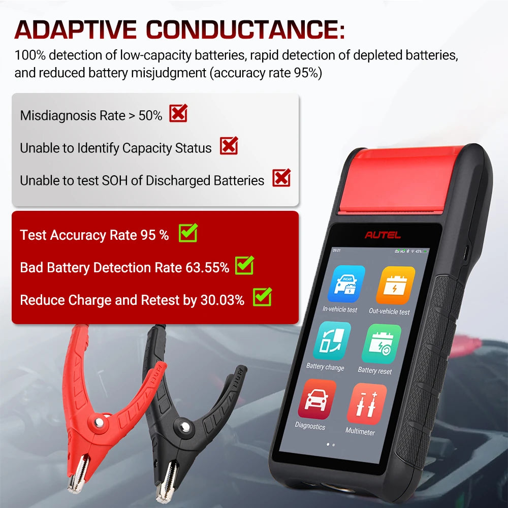  Maxibas BT608E Car Battery Tester Scanner 12V 24V 100-3000 CCA Battery Analyzer All System Diagnostic Battery Registration Tool