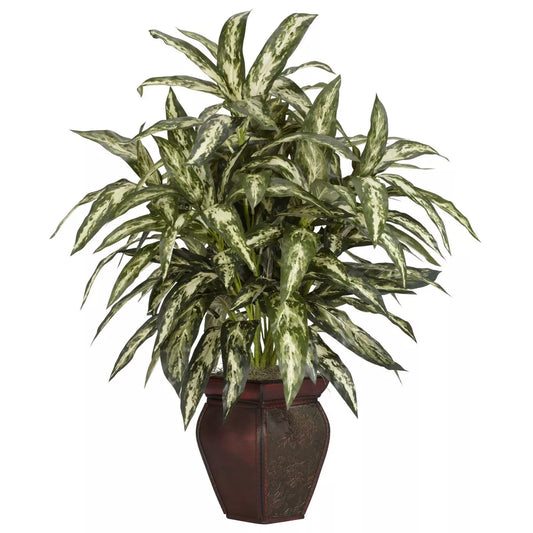 30" x 26" Artificial Aglaonema Plant in Decorative Vase with Styrofoam Filler and Wood Base for Indoor Use