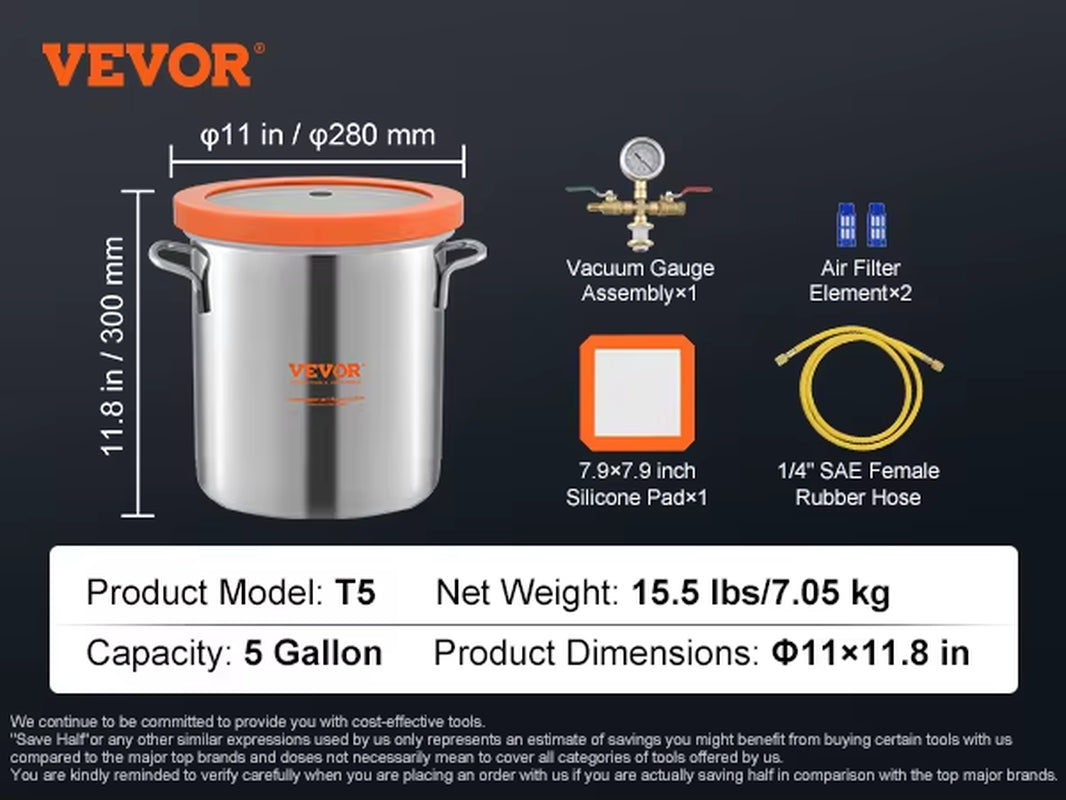 3 Gal Upgraded Tempered Glass Lid Vacuum Degassing Chamber 304 Stainless Steel for Stabilizing Wood, Resin Degassing
