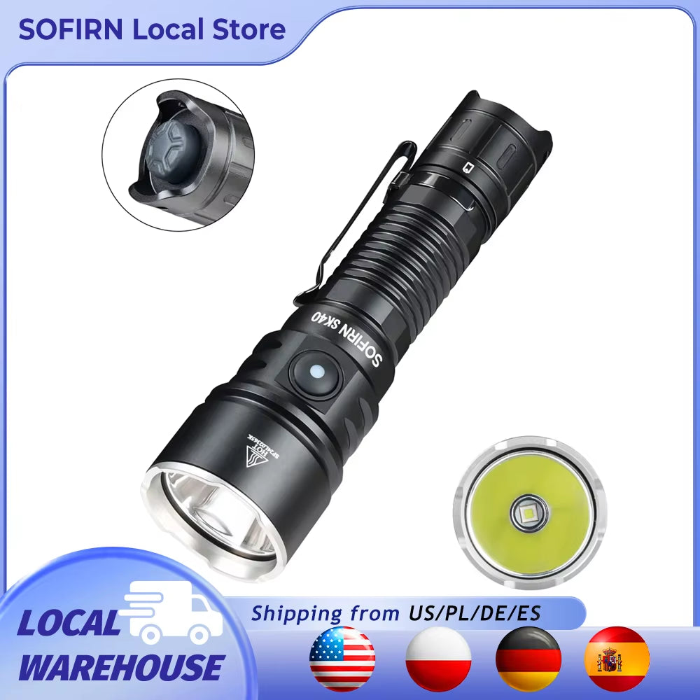 SK40 SFT70 LED 3200Lm Tactical Flashlight 21700 Rechargeable Powerful Torch 580M Long-Range with Spotlight