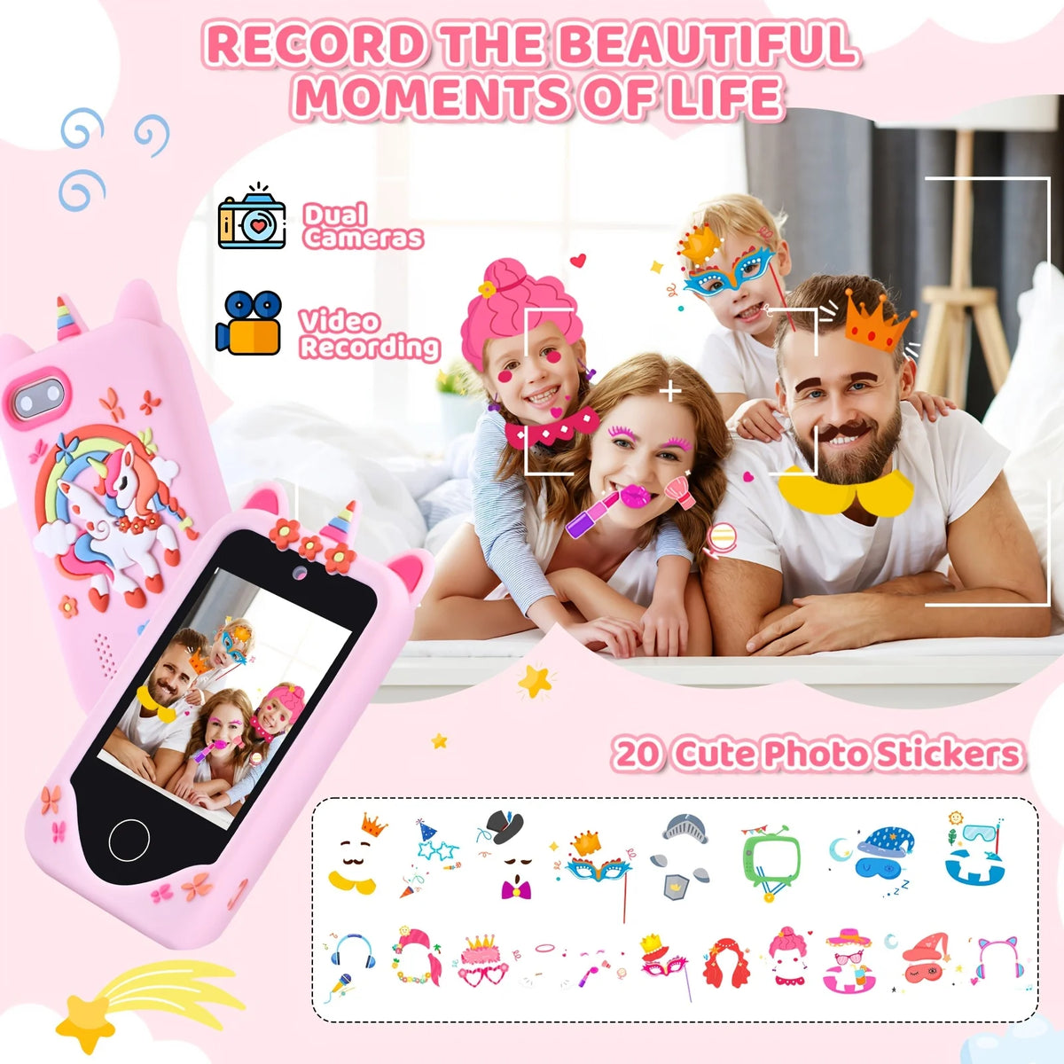 Children's Educational Smartphone Toy with Touchscreen HD Dual Camera and 32GB SD Card - Ideal Travel Companion and Birthday Gift