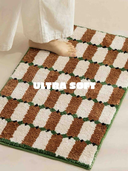Retro Checker Bath Rug, Machine-Washable, Ultra Soft & Absorbent