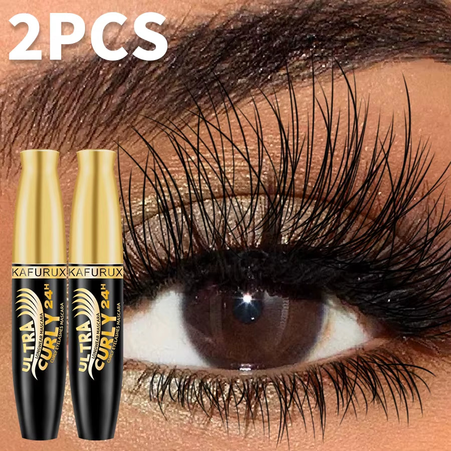 2-Piece Lengthening Black Mascara and Eyelash Brush Set - Long-Wearing Cosmetic Gift for Women