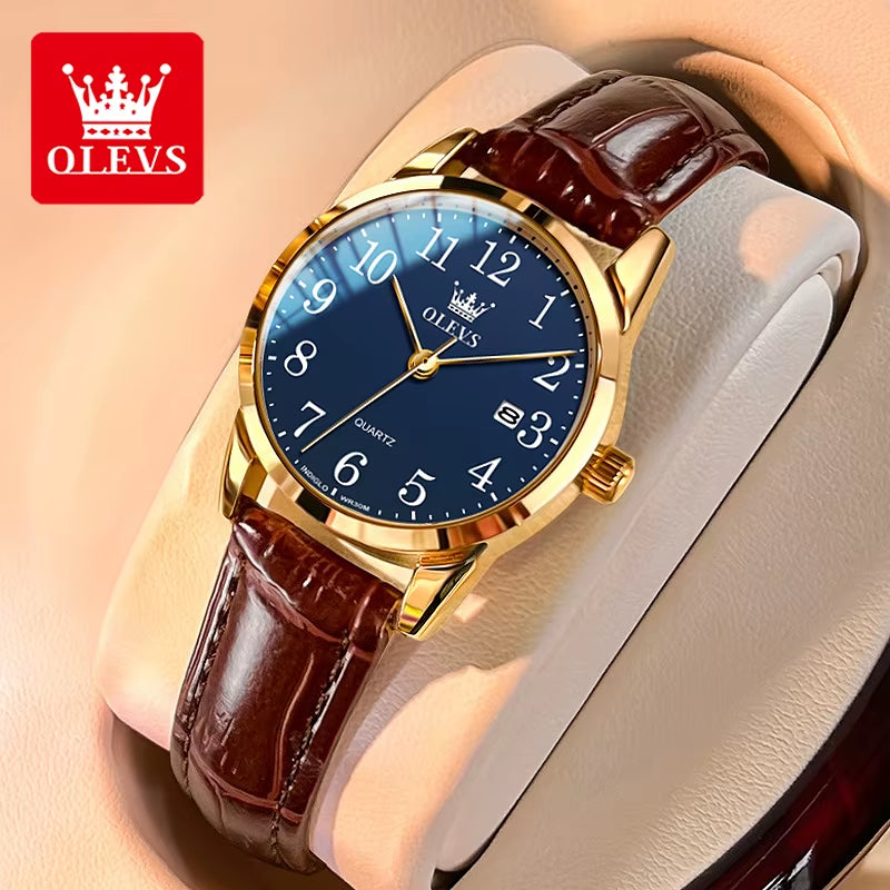 Brand Fashion Quartz Watch for Men and Women Leather Strap Waterproof Original Watch Arabic Numeral Scale Giving to Elders