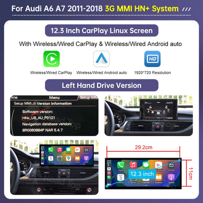 12.3" Linux Multimedia Display for Audi A6 C6 and A7 C7 (2011-2018) with Wireless CarPlay, Android Auto, and AirPlay Integration