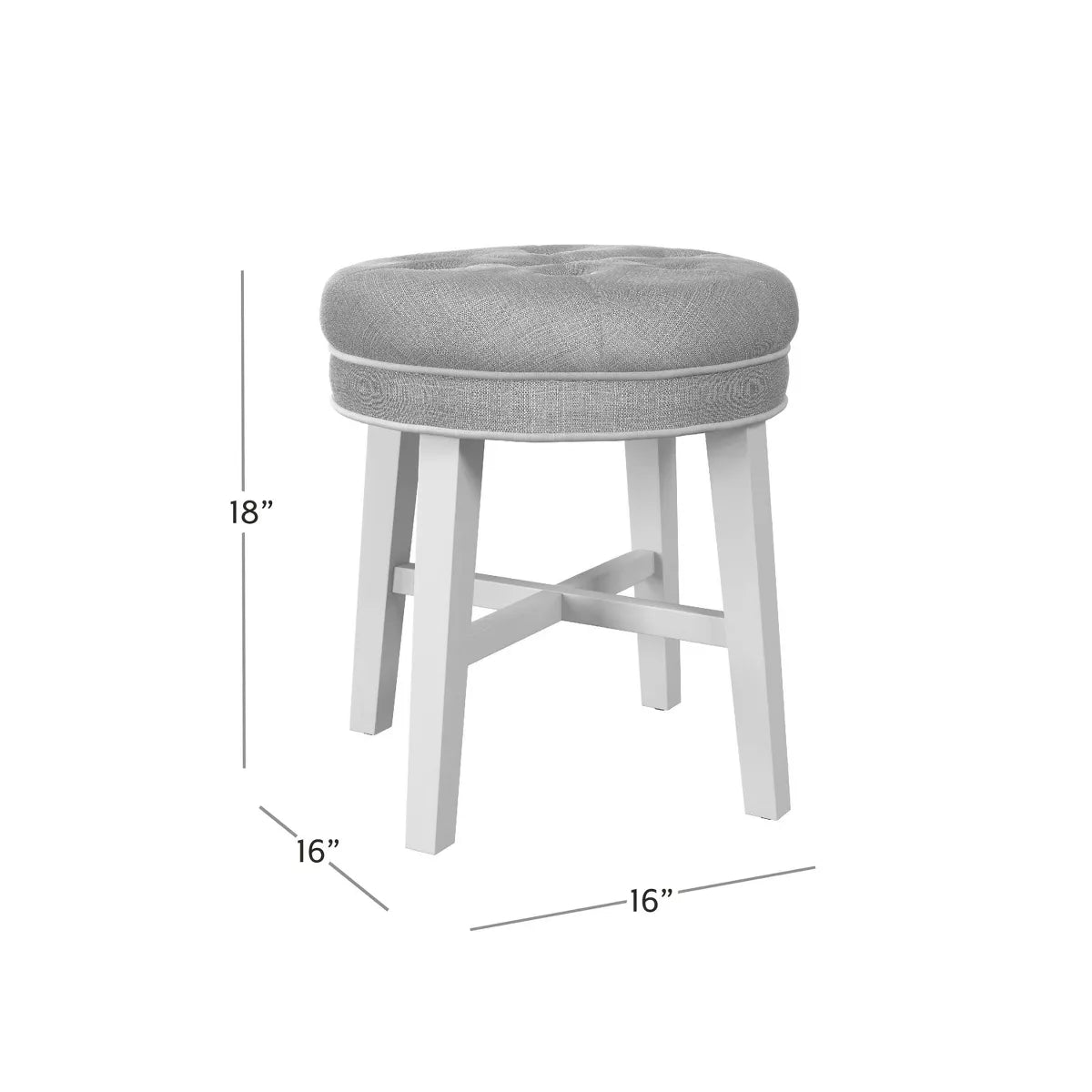 18" Sophia Tufted Backless Wood Vanity Stool - Linen Gray