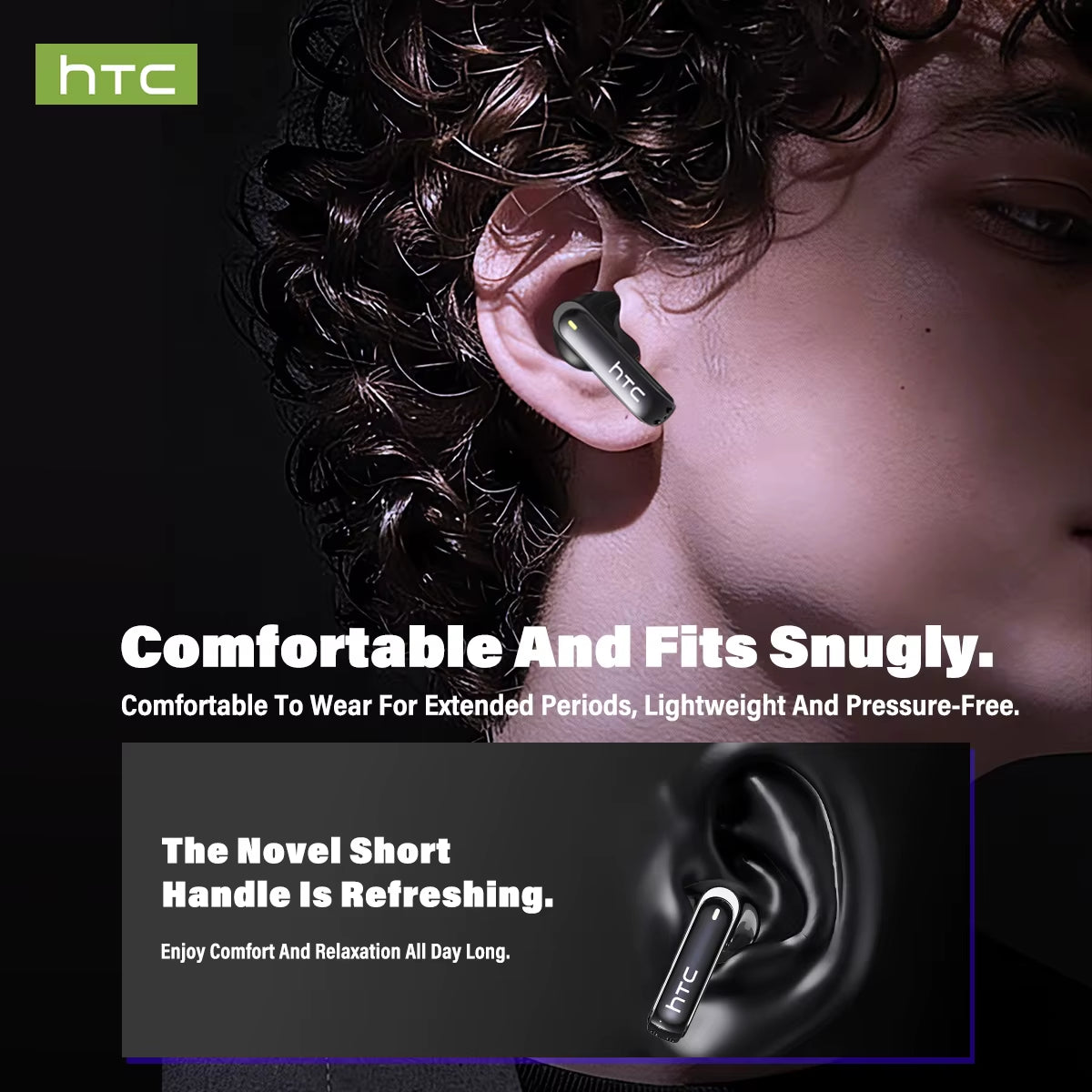 Bluetooth Wireless Headphones HTC NE70 with Microphone, AI Translator, 30-Hour Battery Life, and Full HD LCD Display