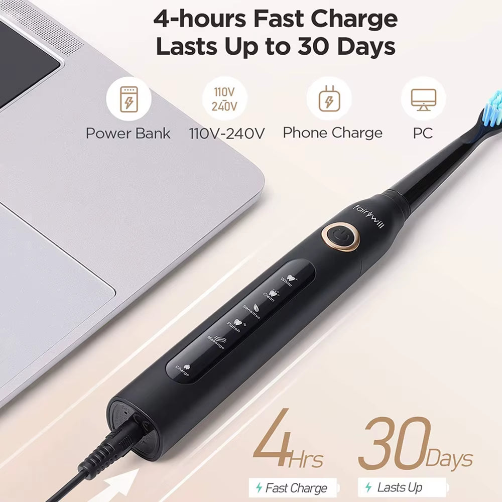 Fairywill Electric Sonic Toothbrush FW-D7 USB Charge Rechargeable Adult Waterproof Electronic Tooth Brushes Replacement Heads