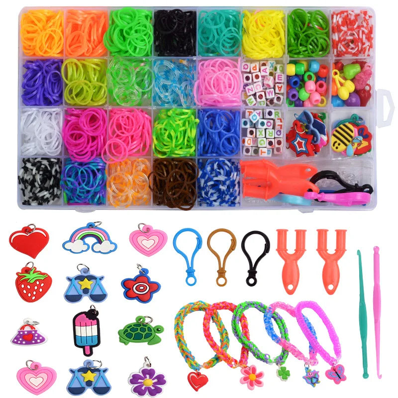Creative Colorful Loom Bands Set Rainbow Bracelet Making Kit DIY Rubber Band Woven Bracelets Craft Toys for Girls Birthday Gifts