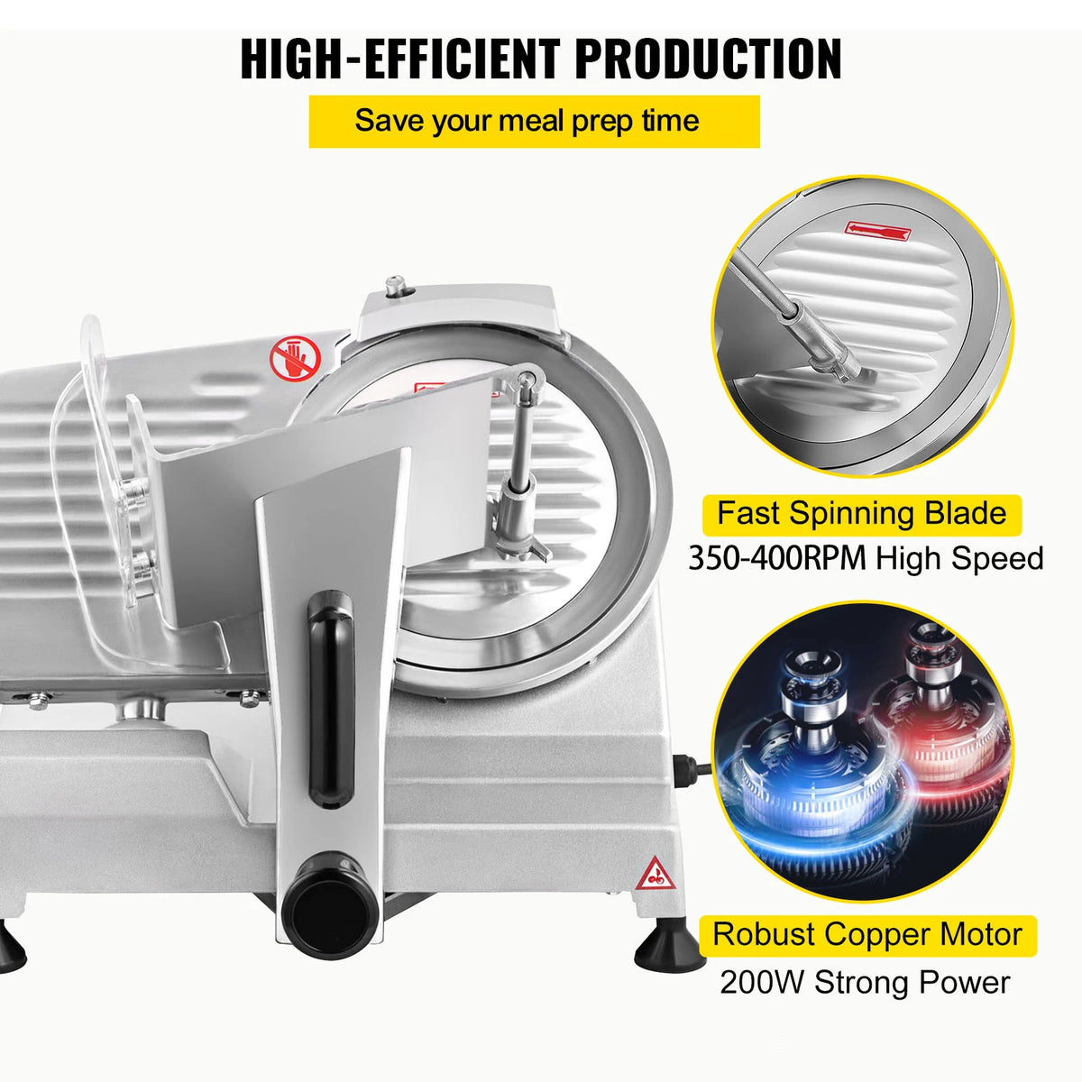 Succebuy Electric Deli Food Slicer with 8/10 Inch Carbon Steel Blade, Adjustable Thickness for Commercial and Home Use, Ideal for Meat and Cheese Cutting