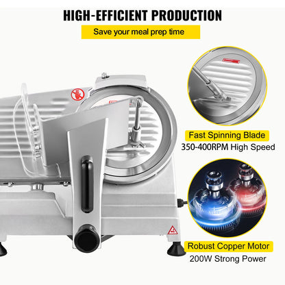 Succebuy Electric Deli Food Slicer with 8/10 Inch Carbon Steel Blade, Adjustable Thickness for Commercial and Home Use, Ideal for Meat and Cheese Cutting
