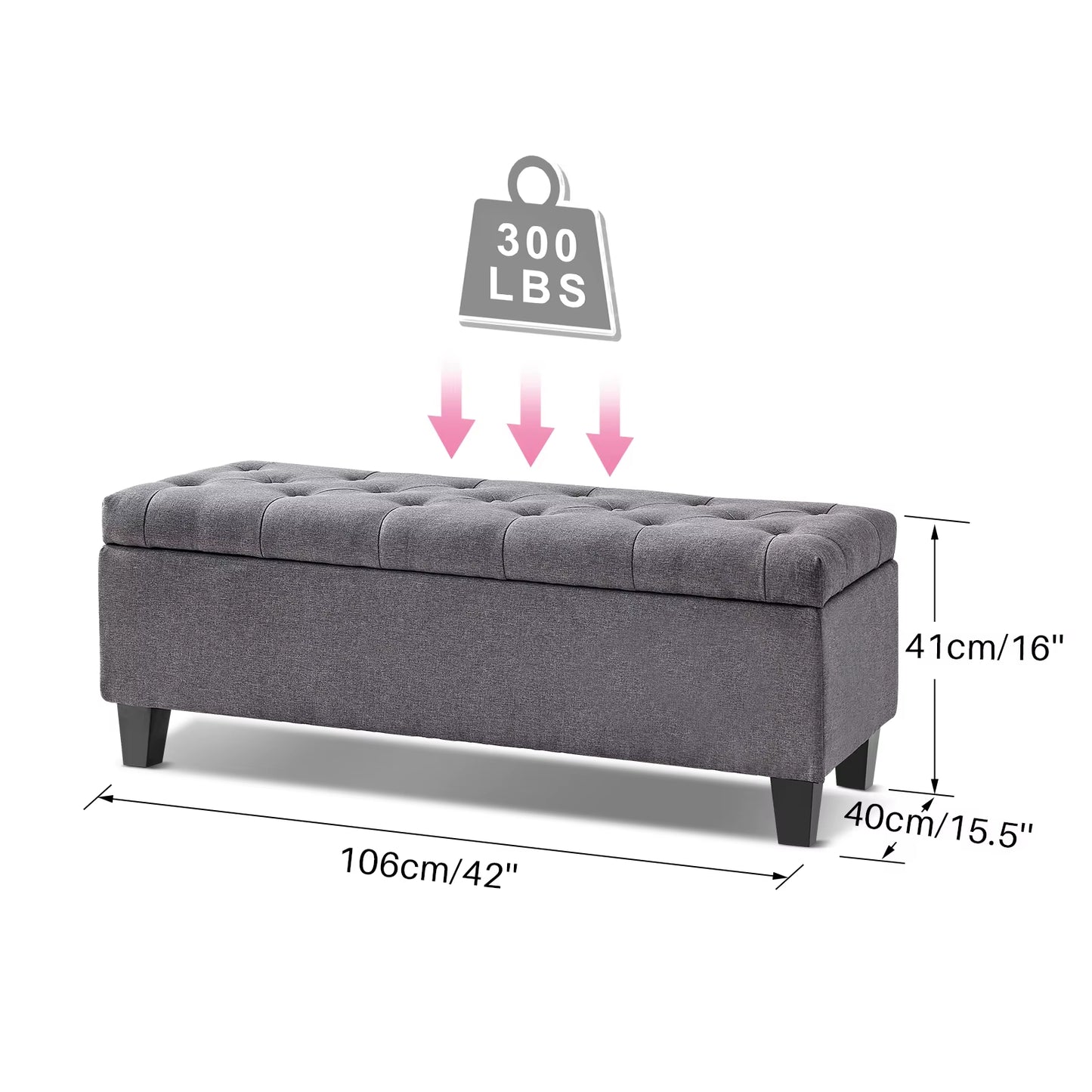 Redlife 42'' Storage Ottoman Bench, Tufted Entryway Bedroom Bench Footrest Stool W/ Flipping Lid Safety Hinge 66 L Storage Space