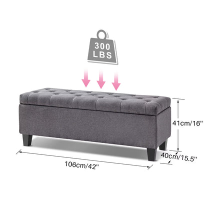 Redlife 42'' Storage Ottoman Bench, Tufted Entryway Bedroom Bench Footrest Stool W/ Flipping Lid Safety Hinge 66 L Storage Space