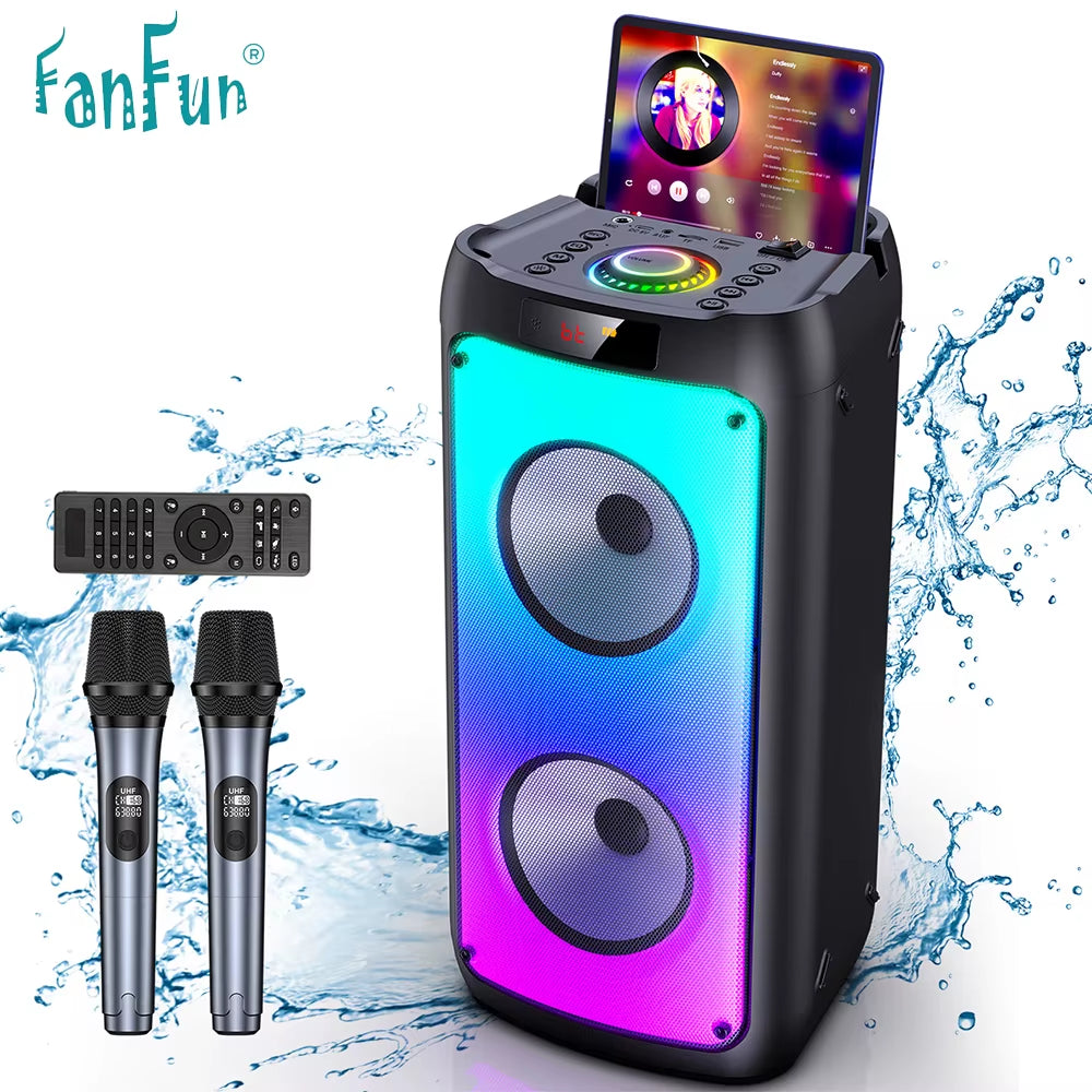 Wireless Bluetooth Speaker, Karaoke Machine with 2 Microphone, Home Karaoke System with LED Party Light, Remote Control