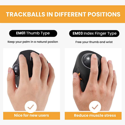 Protoarc Wireless Index Finger Trackball Mouse Rechargeable RGB Rollerball BT 2.4G Mice for Computer Laptop 3 Device Connection