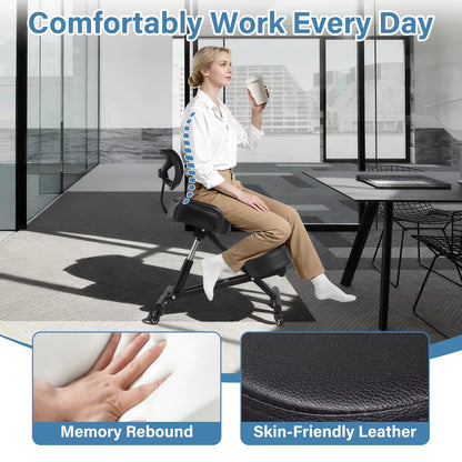 Height Adjustable Kneeling Chair with Back Support for Adults and Children