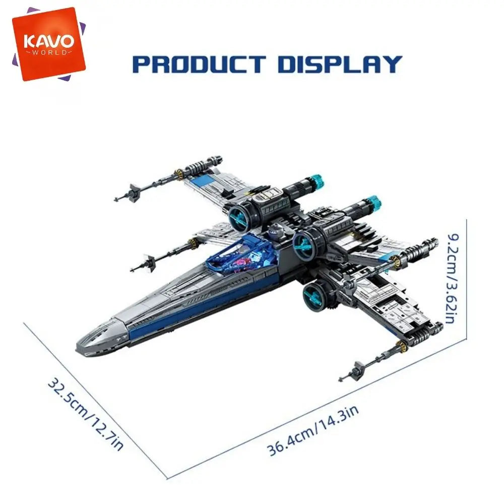 KAVOWORLD 1271-Piece X-Wing Space Fighter Building Block Set with LED Lighting and Mechanical Linkage, Transformable Starship Model with Retractable Landing Gear, Ideal Construction Toy for Adults and Teens, Perfect Gift for Space Enthusiasts