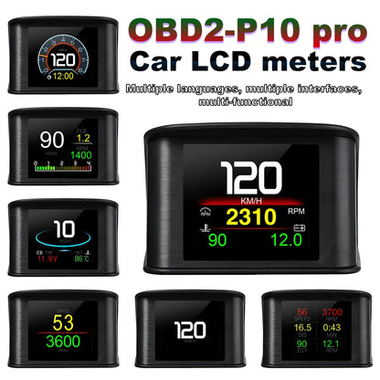 P10 Pro Head up Display On-Board Computer Car Digital OBD2 Mileage OBD Driving Computer Display Speedometer Temperature Gauge