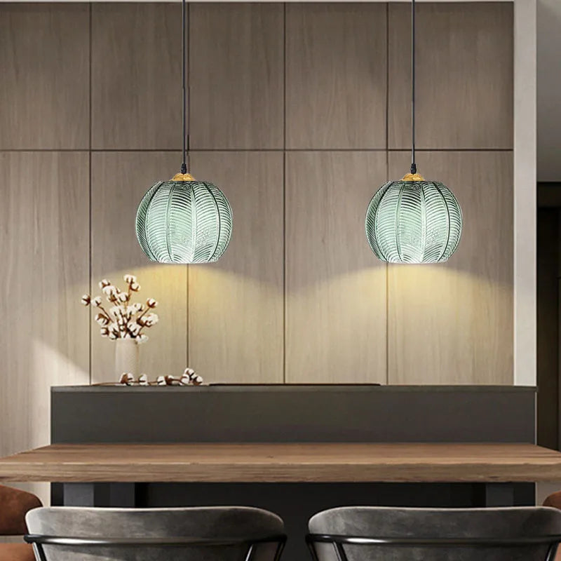 Nordic Glass Pendant Light Green Leaf Pattern Lighting for Living Room Dining Room Hotel Study Bedroom Indoor Decorative Fixture