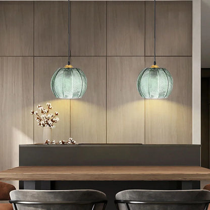 Nordic Glass Pendant Light Green Leaf Pattern Lighting for Living Room Dining Room Hotel Study Bedroom Indoor Decorative Fixture