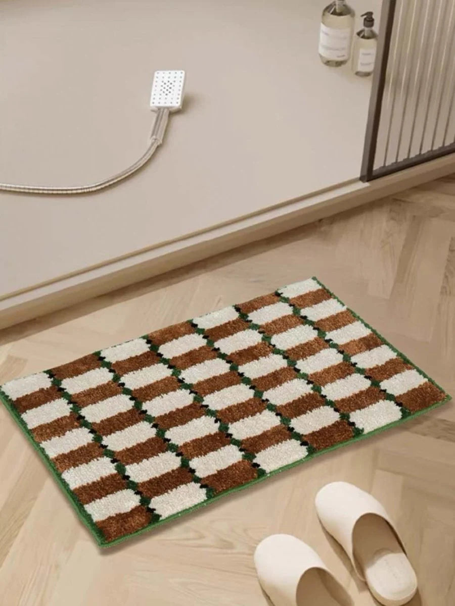 Retro Checker Bath Rug, Machine-Washable, Ultra Soft & Absorbent