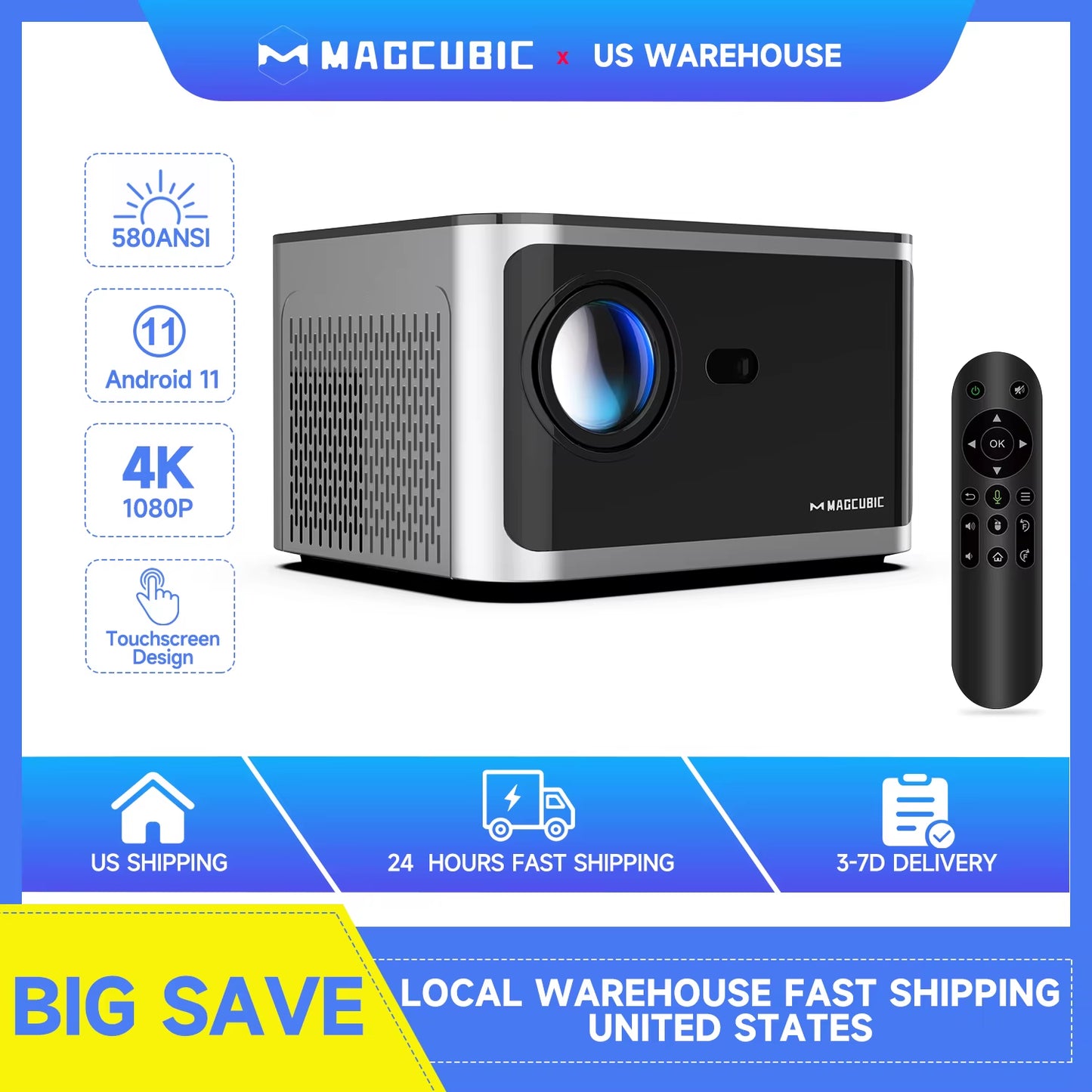 HY350 Projector Android 11 4K 1080P 580ANSI Wifi6 Voice Control Allwinner H713 Electronic Focus BT5.0 Home Projetor