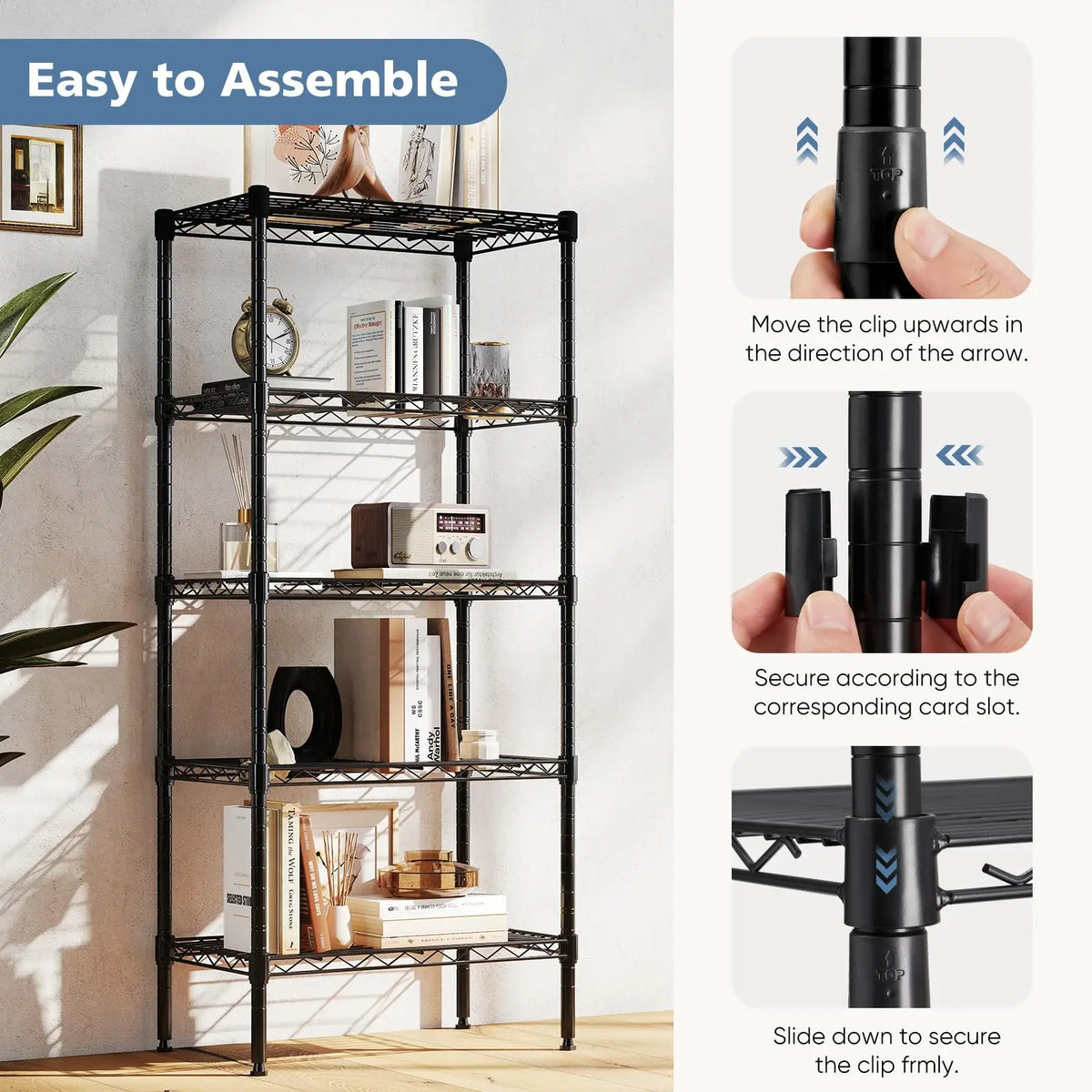 JHK Adjustable 3-5 Tier Heavy Duty Metal Wire Storage Shelves for Living Room and Kitchen