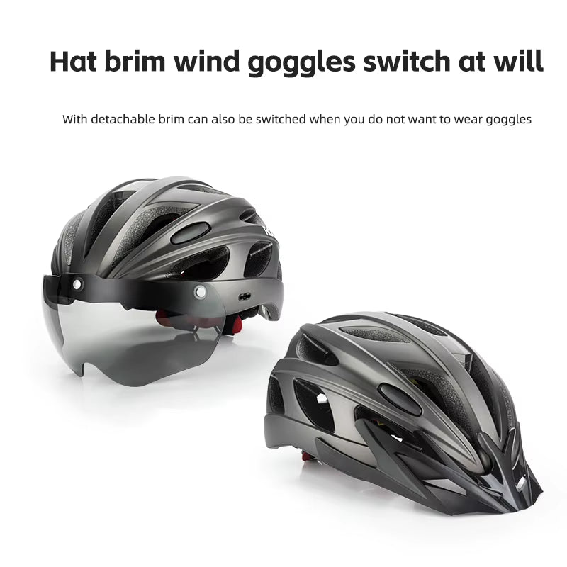 ROCKBROS Lightweight Integrated Cycling Helmet with Goggles for Men and Women - Safety Head Protection for MTB and Road Biking