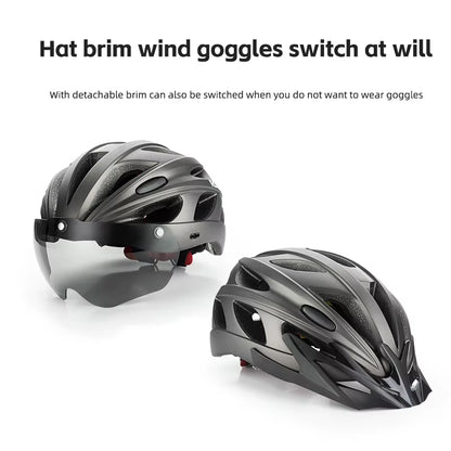 ROCKBROS Lightweight Integrated Cycling Helmet with Goggles for Men and Women - Safety Head Protection for MTB and Road Biking