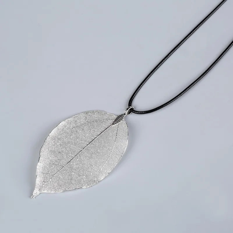 Unique Natural Real Leaf Choker Pendant Necklace for Women True Leaves Shape Filigree Vintage Necklace Jewelry Gift