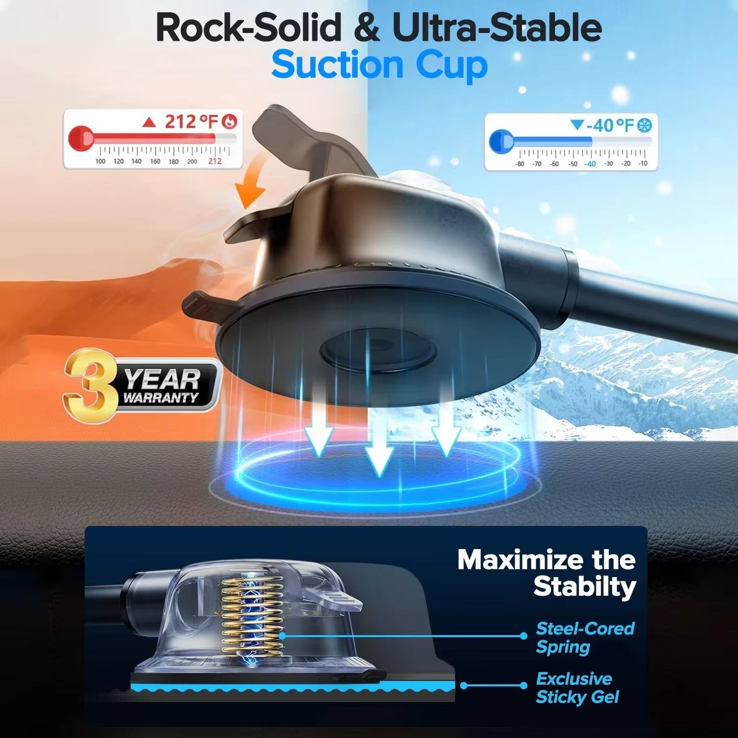 Dashboard Phone Holder for Car【360° Widest View】9In Flexible Long Arm, Universal Handsfree Auto Windshield Air Vent Phone Mount