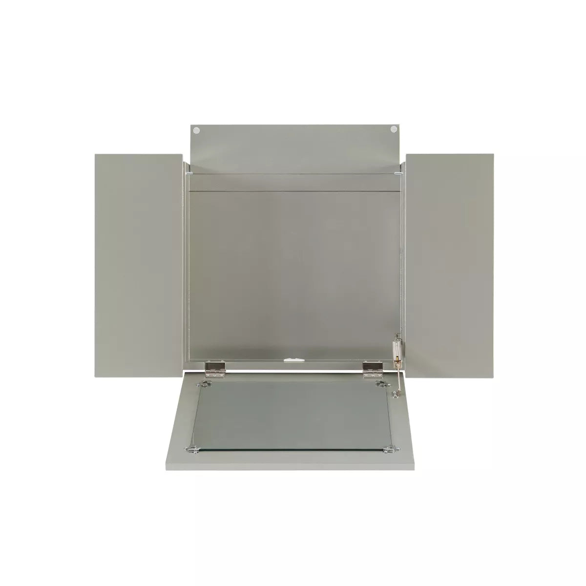 Harper Glam Flip-Up Mirror Wood Vanity and Gray Upholstered Stool Mirror and Silver