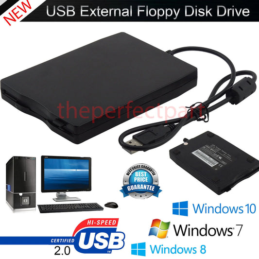 3.5” USB 2.0 Data External Floppy Disk Drive 1.44MB for Laptop PC Win 7/8/10 Mac
