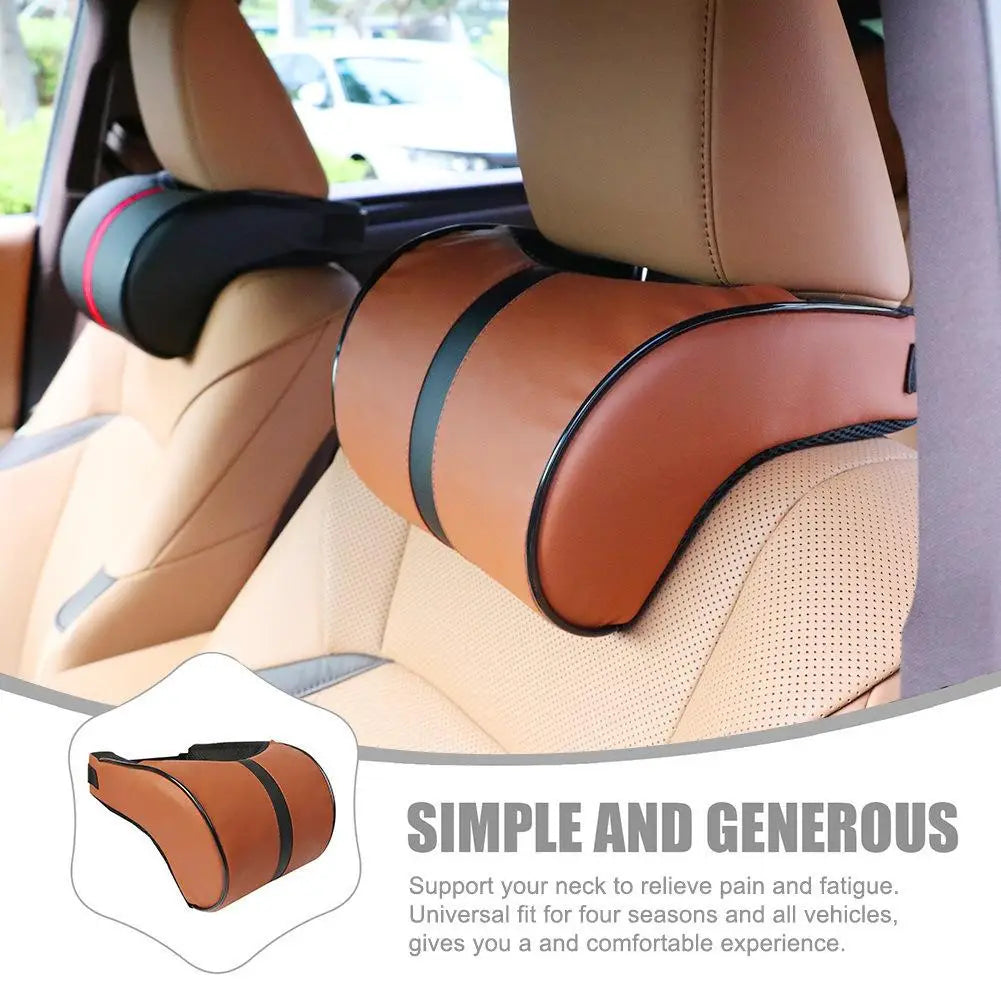 Adjustable Breathable Memory Foam Car Headrest and Neck Pillow with Leather Finish, Includes Car Waist Pad - Automotive Decorative Accessories