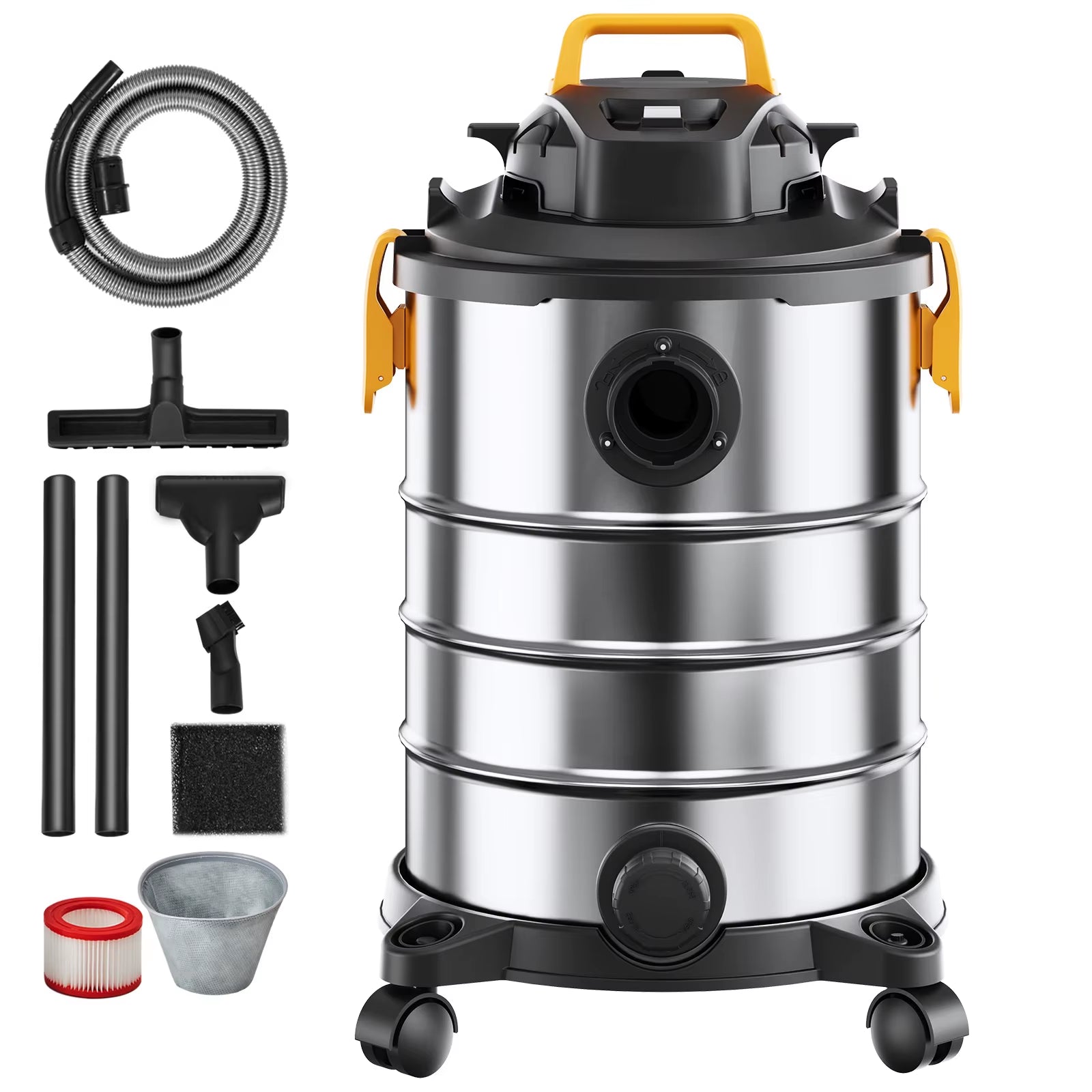 Stainless Steel Wet Dry Shop Vacuum Wet Dry Vac Powerful Suction Small Shop Vac Perfect for Carpet Debris Pet Hair