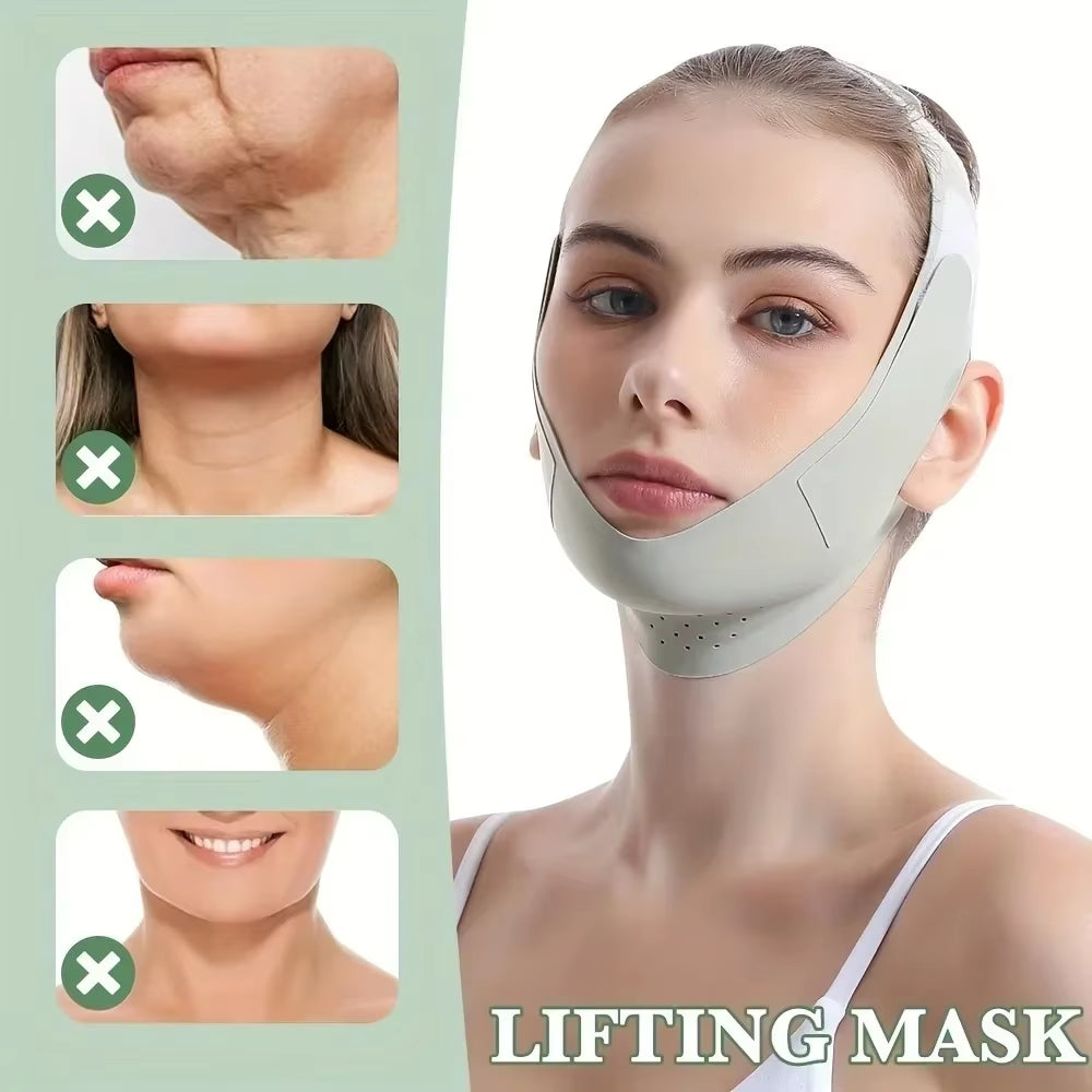 Adjustable V-Shape Facial Lift Band - Breathable and Reusable Double Chin Reducer for Daily Skin Care for Men and Women