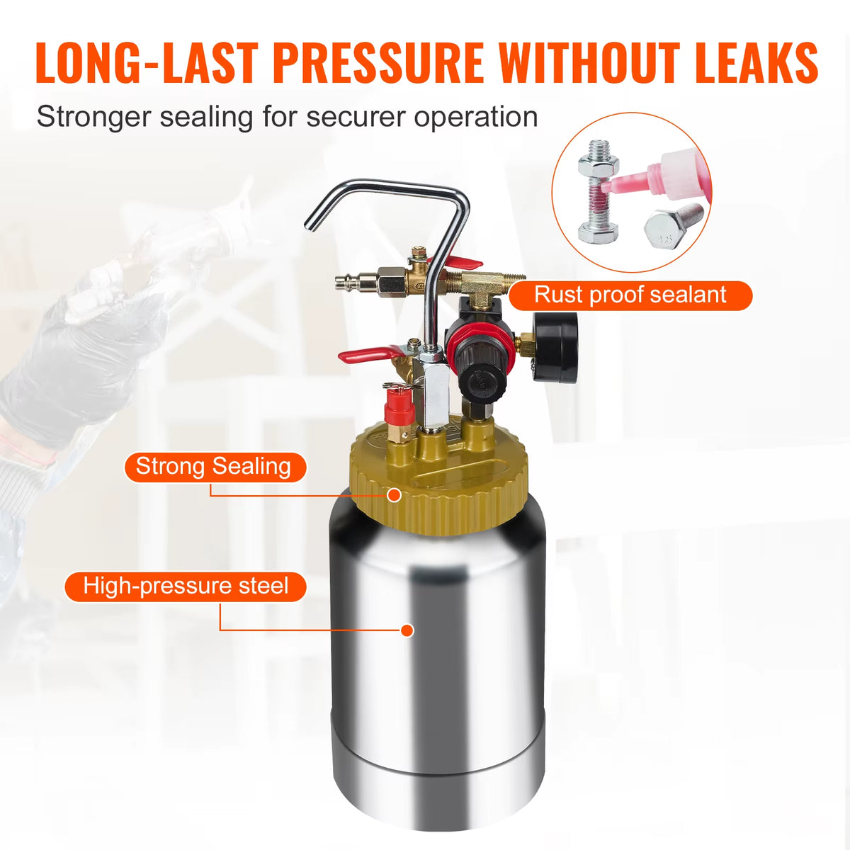 Succebuy 2L/0.5Gal Lightweight Spray Paint Pressure Pot with 1.8mm Nozzle and 3M Hoses