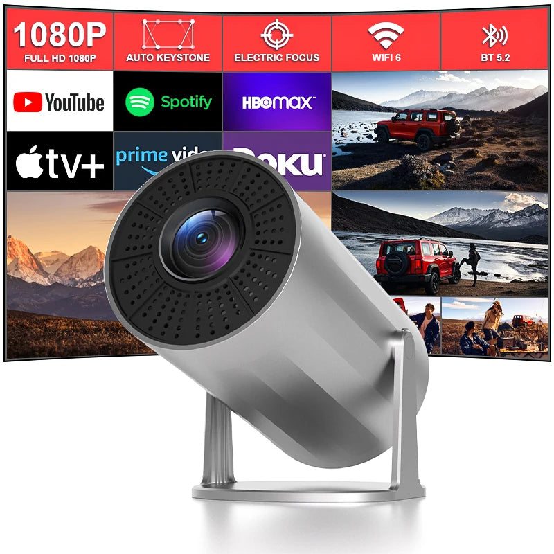 2025 New 4K Smart Android Projector - 180 ° Rotating Stand + Auto Keystone, Home/Office/Camping All-In-One - Wifi/Bluetooth Dual