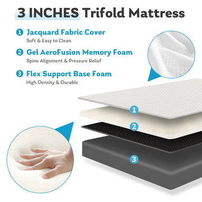 JHK Certified Three-Fold Portable Floor Bed for Travel, Camping, and Yoga - Soft Touch with Flexible Zipper