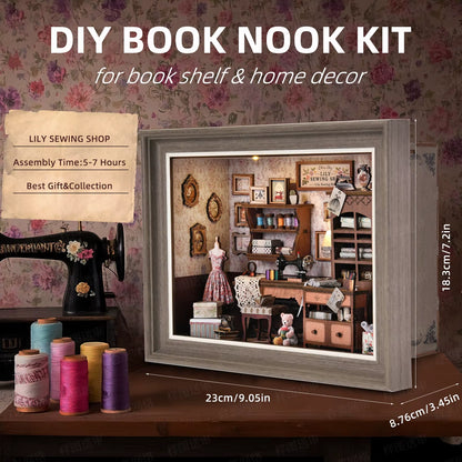 Book Nook Kit Tailor'S Shop DIY 3D Wooden Puzzle Dollhouse Photo Frame Ornament Model Bookend Building Home Decoration