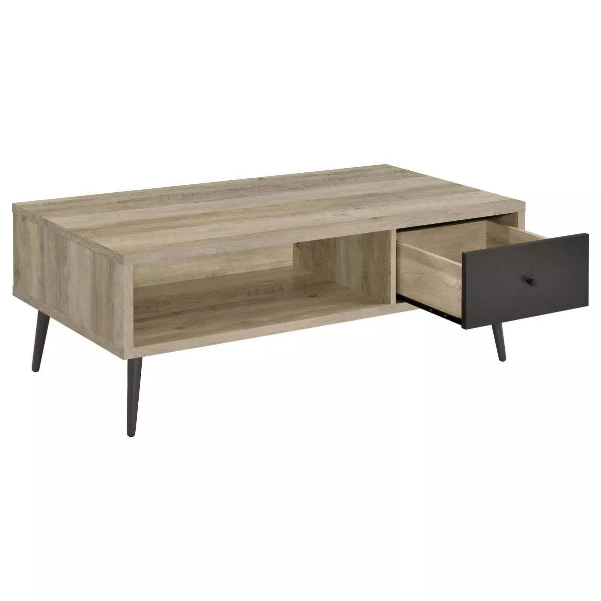 Mid Century Modern Wood Coffee Table with Drawer and Shelf Antique Pine/Gray