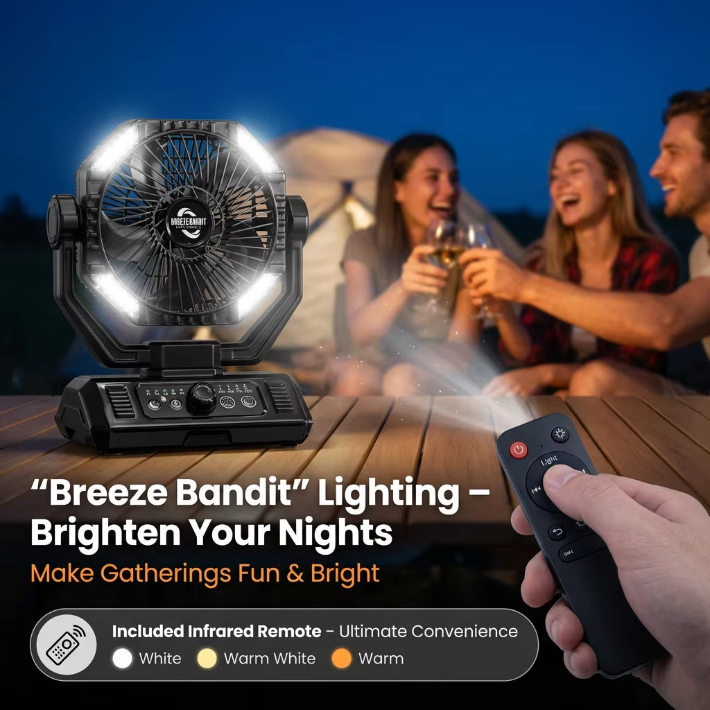 Coldsky 20,000mAh Rechargeable Camping Fan with Remote Control, 4 LED Lights, and 8 Adjustable Speeds for Outdoor Use