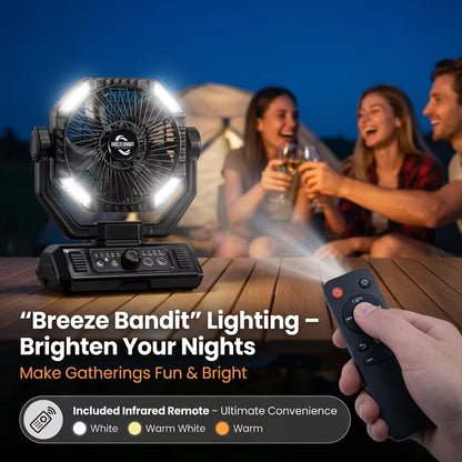 Coldsky 20,000mAh Rechargeable Camping Fan with Remote Control, 4 LED Lights, and 8 Adjustable Speed Settings for Outdoor Use